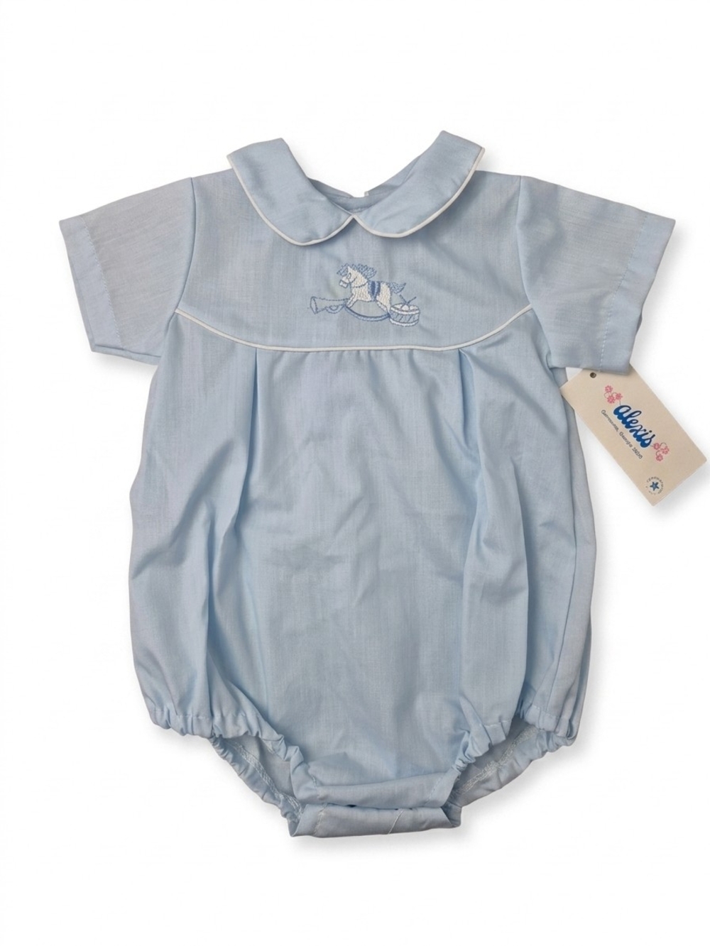 ​Vintage Alexis NWT Blue Rocking Horse Romper 6M Made in USA